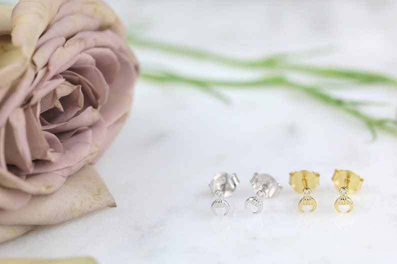 Sterling Silver / Gold plated Teeny tiny studs moon studs tiny circle studs Second hole studs Very small studs tiny moons image 6