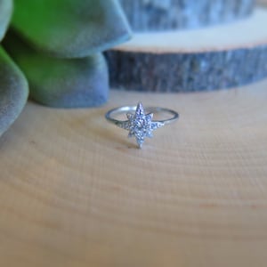 Sterling Silver Sparkle Starburst ring Star ring cluster ring Dainty stackable ring Sun beam ring Everyday rings gifts for her image 4