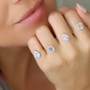 Sterling Silver Floating Ring | Emerald Cut Floating Ring | Unique ...