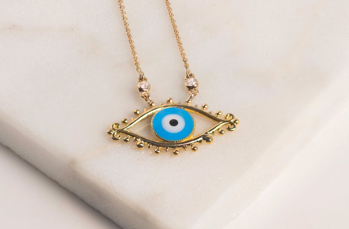Pure 18kt Yellow Gold Evil Eye Necklace Gold Eye Necklace Etsy