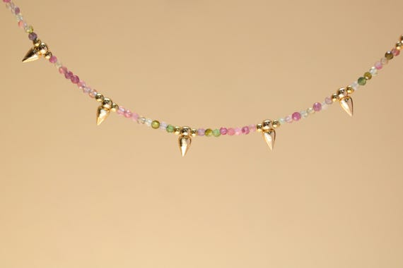 Tourmaline bead necklace with gold plated stations - beaded mixed tourmaline necklace - dainty stacking bead necklace