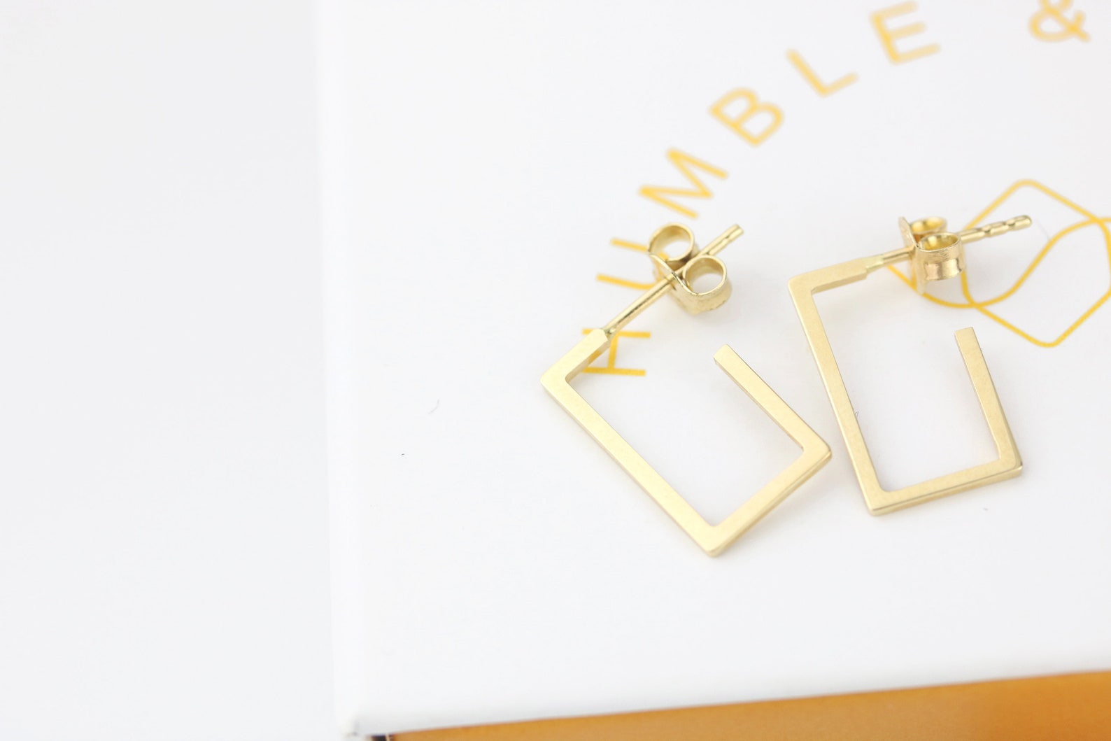 14kt Solid Gold Rectangle Hoops - Gold Geometric Hoops - Square Hoops ...
