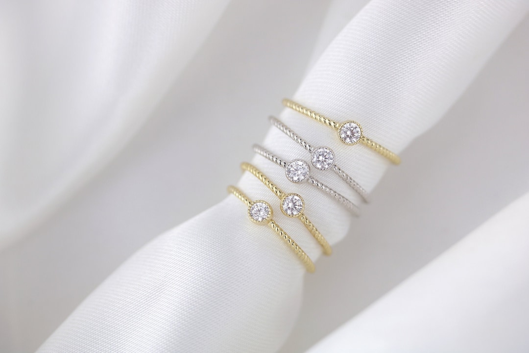 Stacking Solitaire Rings Sterling Silver / Gold Plated Solitaire Stacking Ring | Single Stone ...