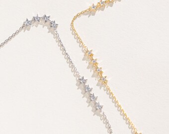 Sterling Silver / Gold plated star necklace - cluster star necklace - collarbone necklace - star choker necklace - collarbone star necklace