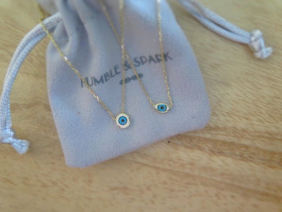 Sterling Silver evil eye necklace, Dainty evil eye necklace, White enamel evil eye, minimalist evil eye necklace, eye shaped eye necklace
