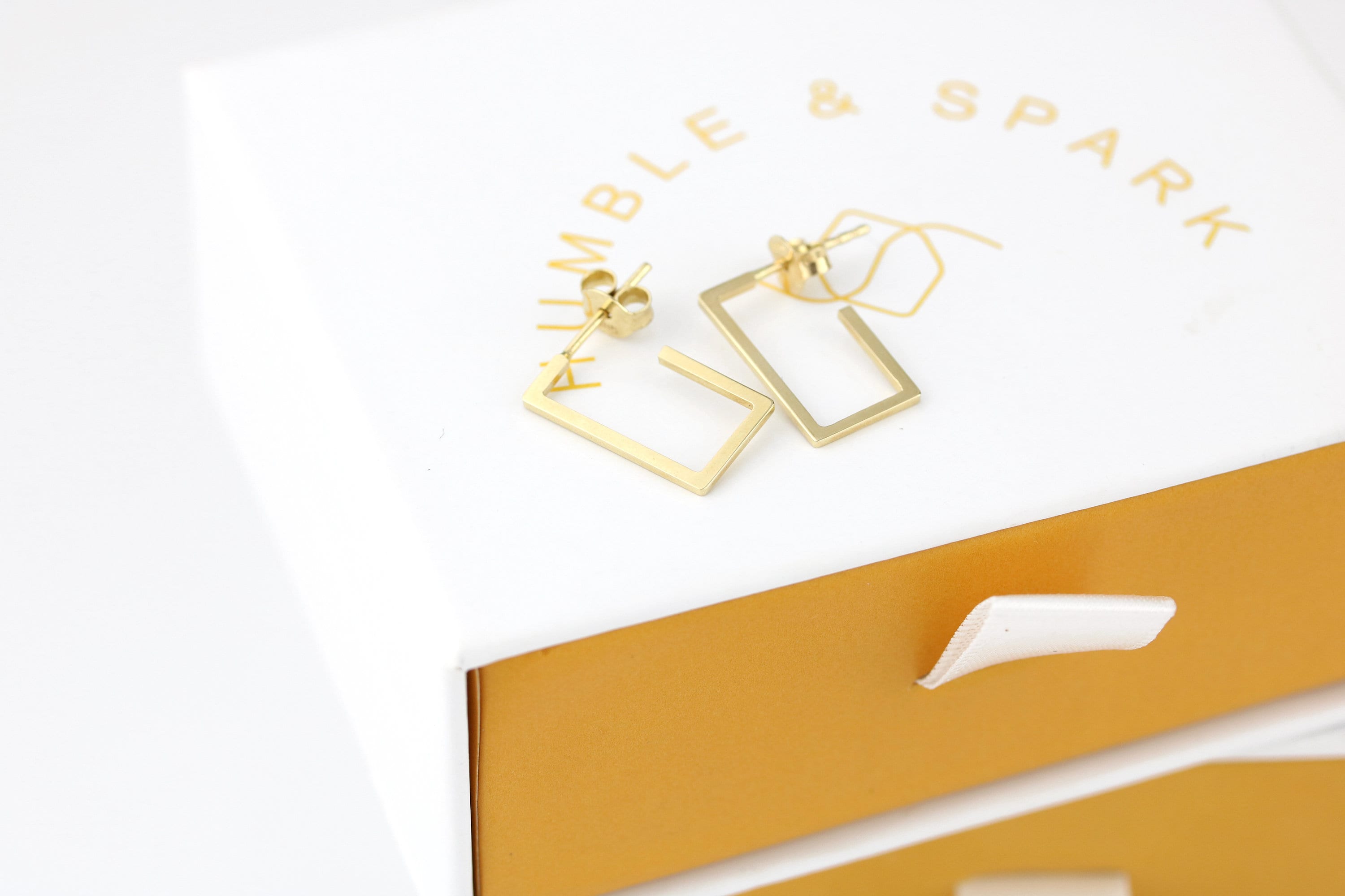14kt Solid Gold Rectangle Hoops - Gold Geometric Hoops - Square Hoops ...