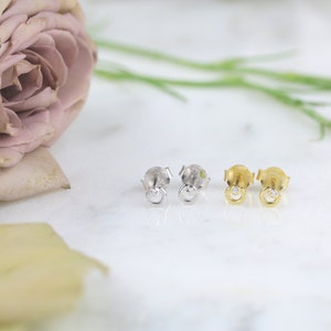 Sterling Silver / Gold plated Teeny tiny studs moon studs tiny circle studs Second hole studs Very small studs tiny moons image 3