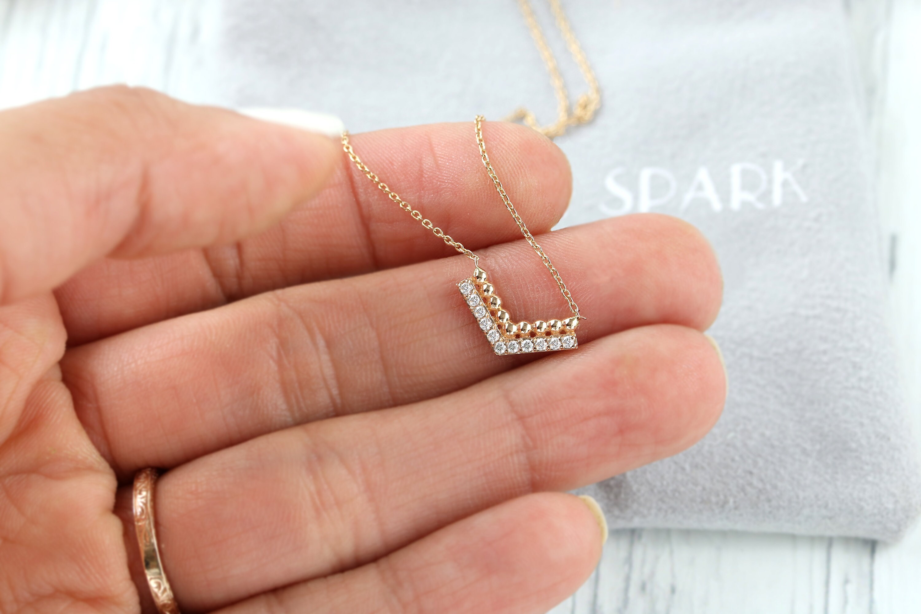 Pure 14kt Rose gold V necklace Diamond chevron necklace Etsy