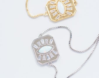 Sterling Silver / Gold Opal bracelet - adjustable opal bracelet - unique bracelets - geometric bracelet - amulet - opal jewelry - gift ideas