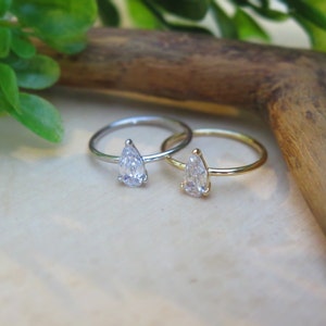 3 COLORS available Sterling Silver Pear shaped cubic zirconia ring Simple dainty solitaire ring fake engagement ring, pear shaped ring image 5