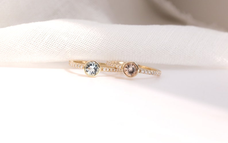 CUSTOMIZABLE 14kt Gold and diamond gemstone ring push present morganite ring aqua ring diamond birthstone ring dainty real rings image 4