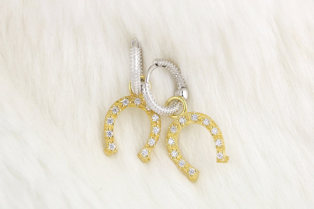 Gold and Silver Horseshoe Huggies Charm Huggies Horseshoe Etsy