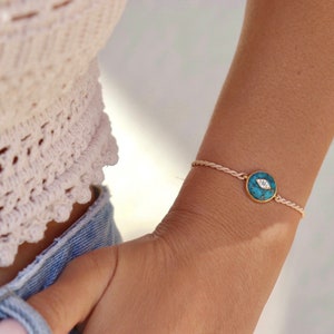 Turquoise evil eye cord bracelet, adjustable cord bracelet, evil eye on cord, turquoise evil eye, tiny wrist bracelet, good luck gift, gifts image 5