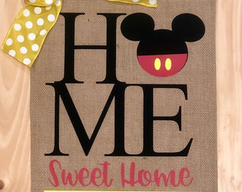 Personalized Burlap Mickey and Minnie  garden flags