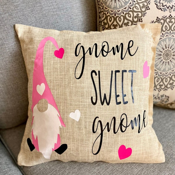 Gnome Sweet Gnome Valentines pillow cover