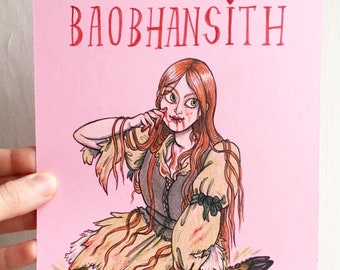 BaoBhan Sith illustration original artwork on pink card