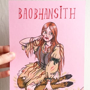 BaoBhan Sith illustration originale artwork sur carte rose