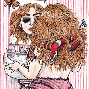 Girl At Mirror A5 print of my illustration