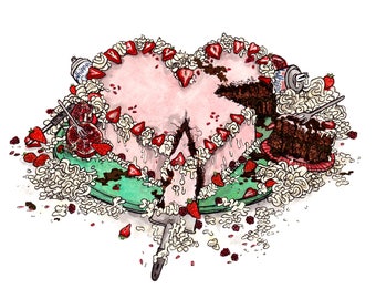 Heart-Shaped Cake cute romantic A6-size illustrated gift card