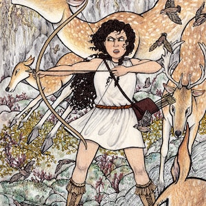 ARTEMIS Déesse de la Chasse Carte ou impression A5