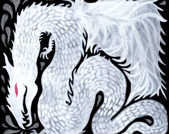 White Wyvern Dragon original painting illustration