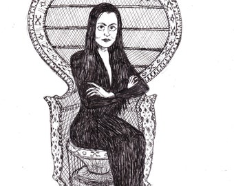 Morticia Addams original drawing illustration