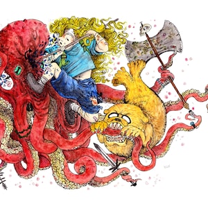 Finn en Jake VS een gigantische strijd octopus in een onderwater showdown
