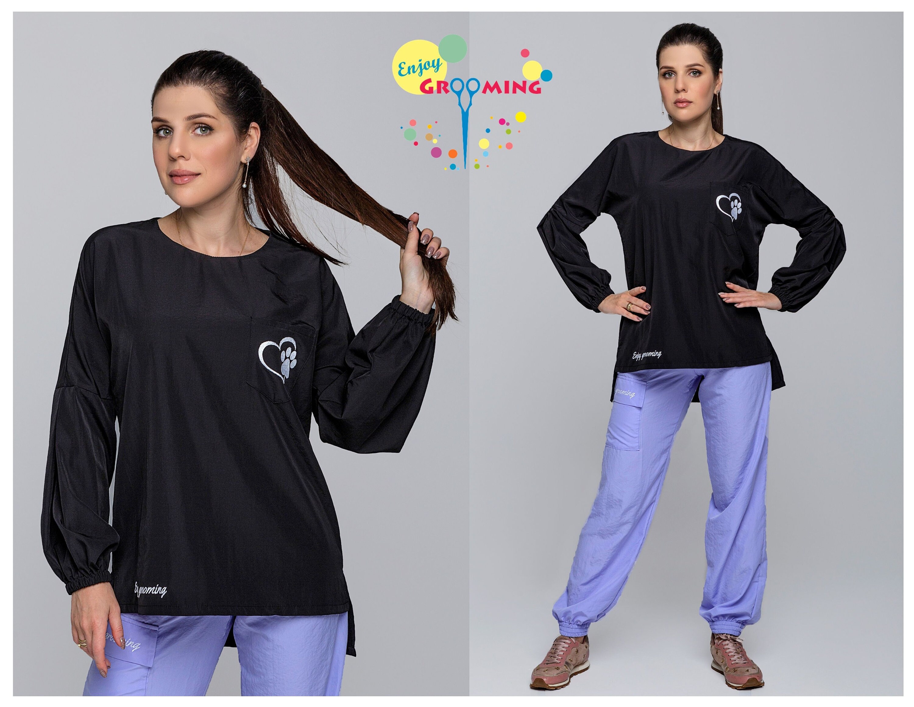 Dog Grooming Smock Long Sleeve Black Mono Color Etsy Norway