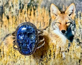 Carved Sodalite Silver Cuff Bracelet