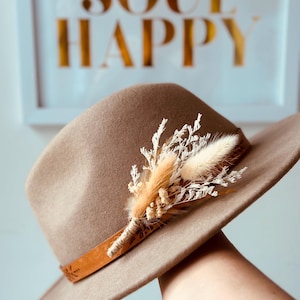 Dried flower hat boho wedding arrangement tie on