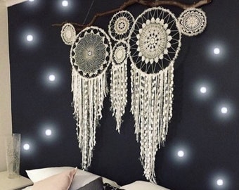 large bedhead white crochet  wall hanger dreamcatcher statement piece boho wedding decor