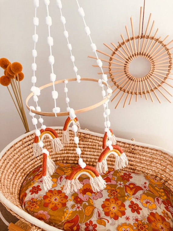 Boho Bohemian Mustard and Rust Rainbow Macrame Baby Dreamcatcher