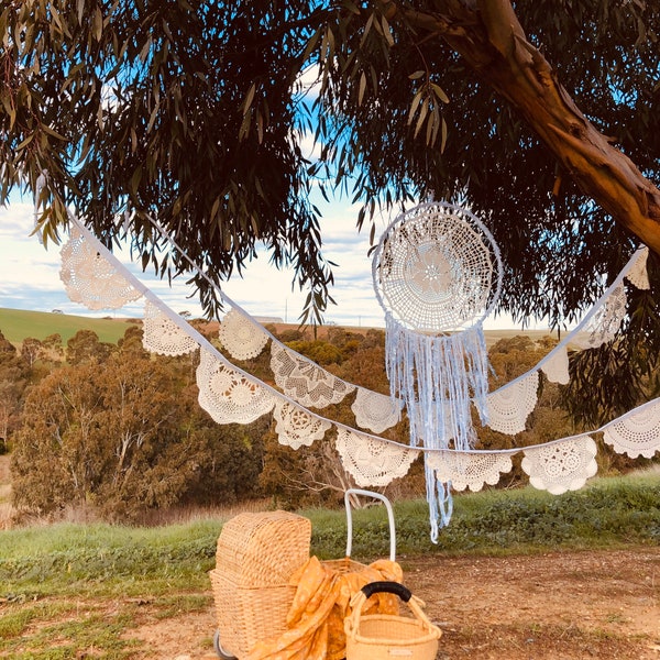 Banderines de encaje de ganchillo dolie decoración vintage para bodas o guarderías de 4 metros de largo
