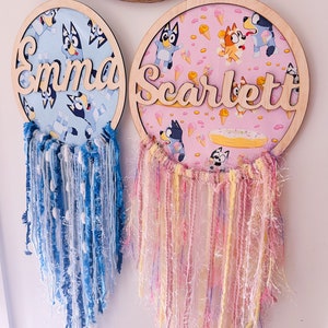 personalised custom bluey bingo and muffin Dreamcatcher name plaque nursery decor