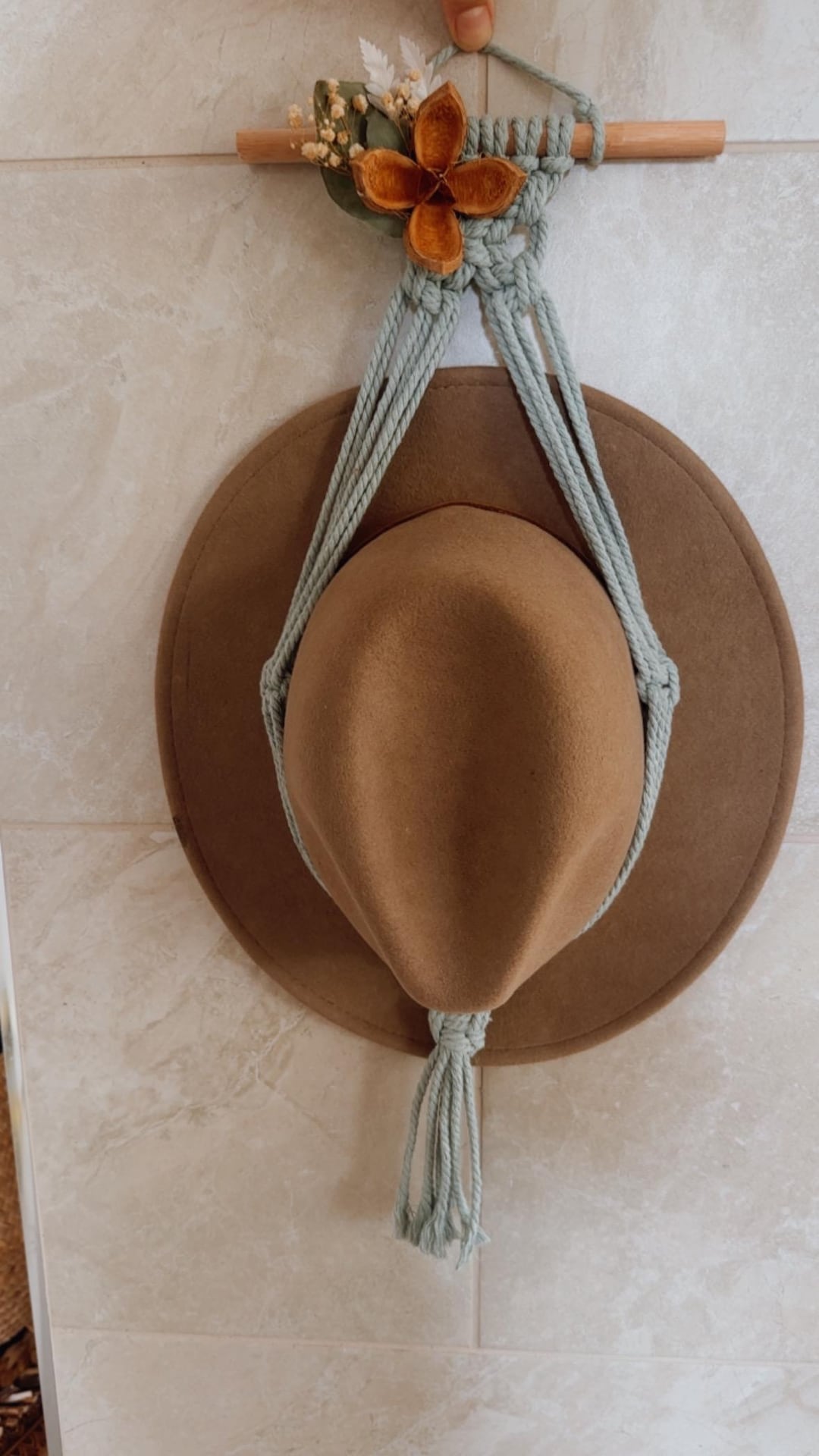 Custom Handmade Magnolia Hand Burned Pale Blue Wide Brim Hat W Macrame Hanger Custom Hand Burned Hat | Hand Burned Wide Brim Hat | Custom  main image 4