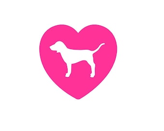 PINK "Heart with Dog" Vinyl Sticker Logo Victoria Secret Window Laptop Car Emblem