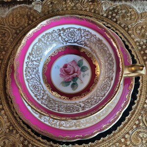 RARE Vintage Rare Cranberry Red/Maroon Paragon rose teacup and saucer, cabbage rose teacup, Mother&#39;s Day, Bone china tea cup set