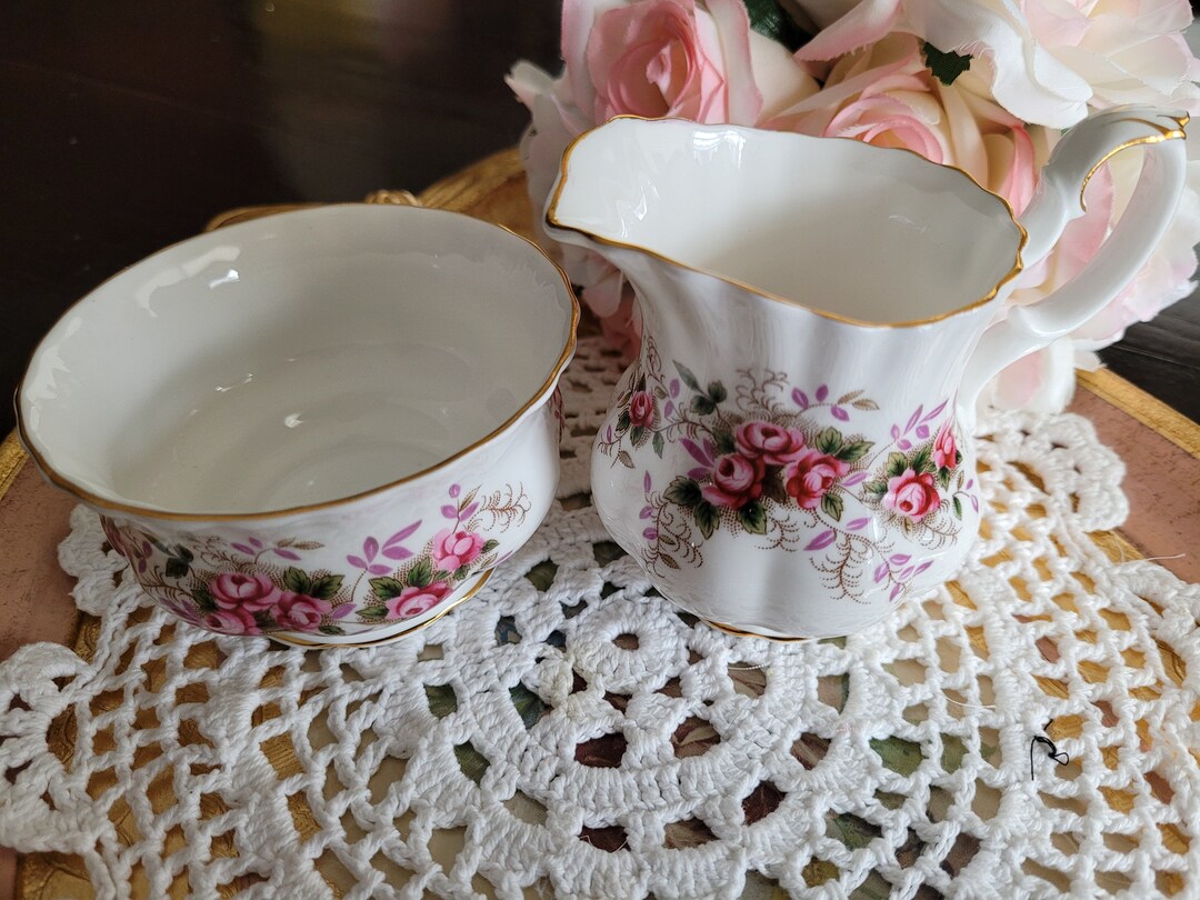 Royal Albert Bone China Lavender Rose Creamer and Sugar Set, Rosebuds