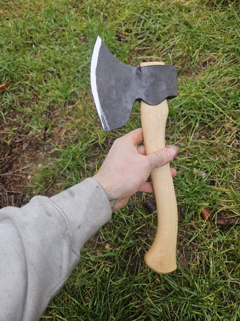 Hand Forged Carving Axe Sloyd Greenwood Carving 1080 High Carbon Steel, Ash Wood Handle image 2