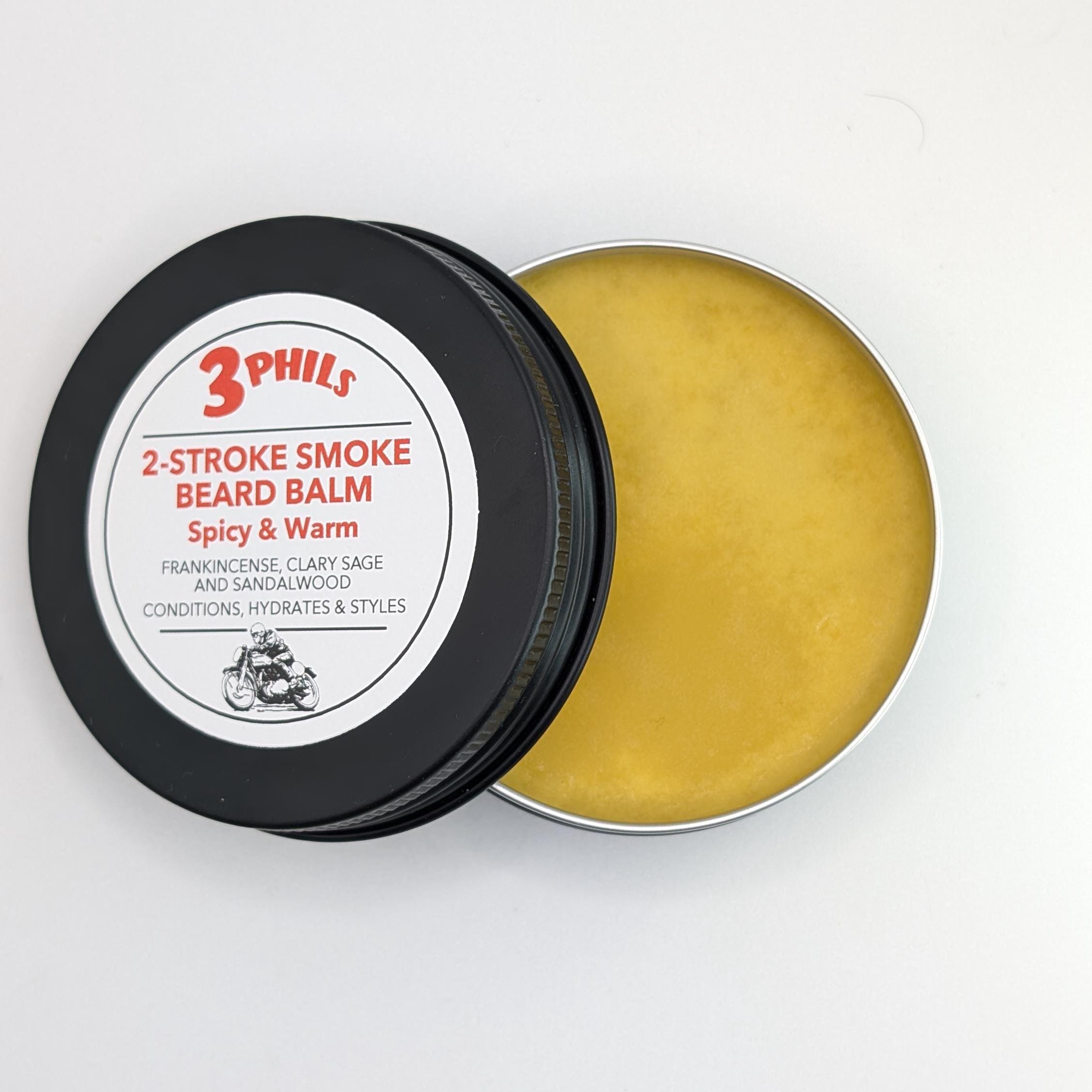 3 Phils 2-Stroke Smoke Beard Balm - All Natural, Softens Beards, Sandalwood Oil Beard Care, Beard Softener, Beard Grooming, Men's Grooming