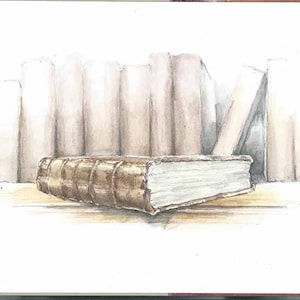 Greeting card - old book on the bookshelf
