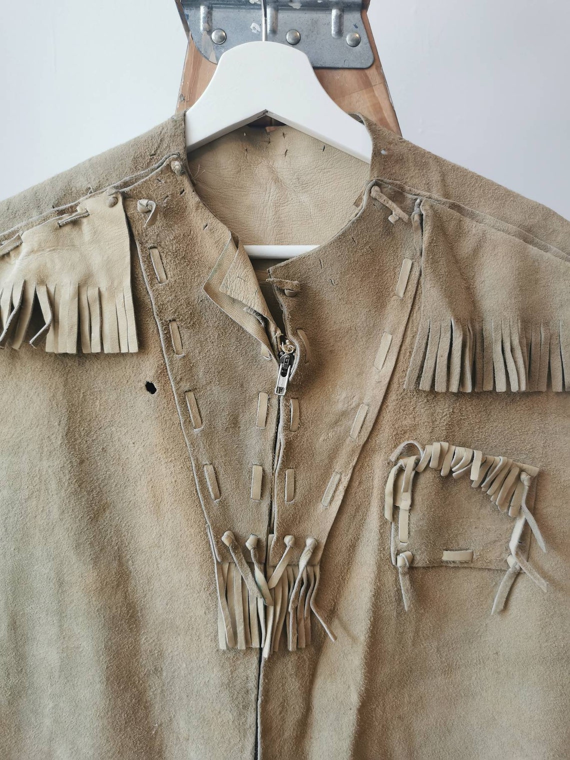 70s Buckskin Fringe Vest // LXL Etsy