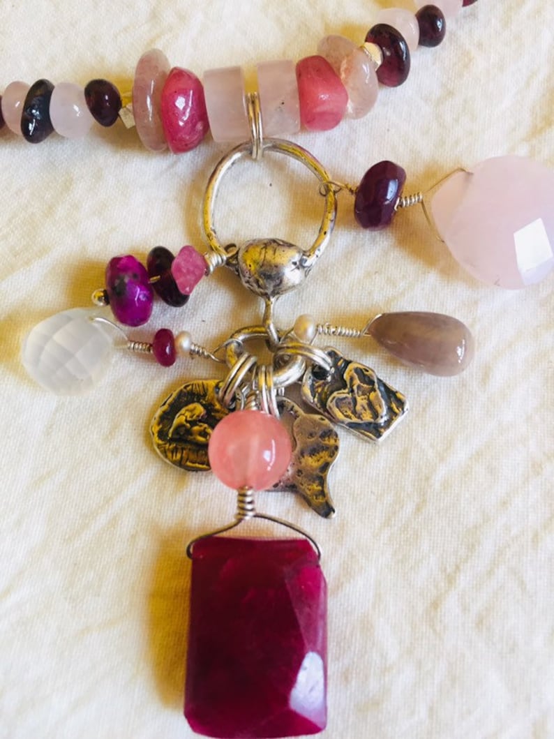 Rubies and More One-of-a-Kind BoHo Necklace. Vintage Garnets REGAL REDS
