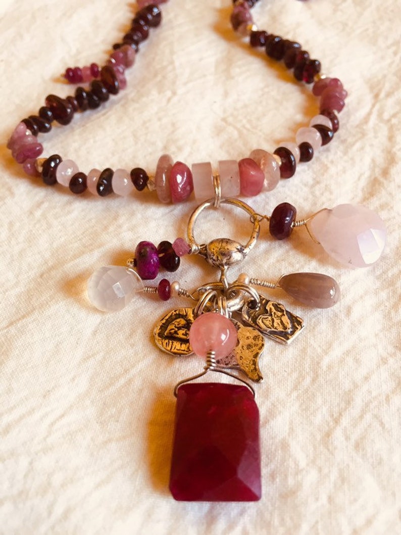 Rubies and More One-of-a-Kind BoHo Necklace. Vintage Garnets REGAL REDS