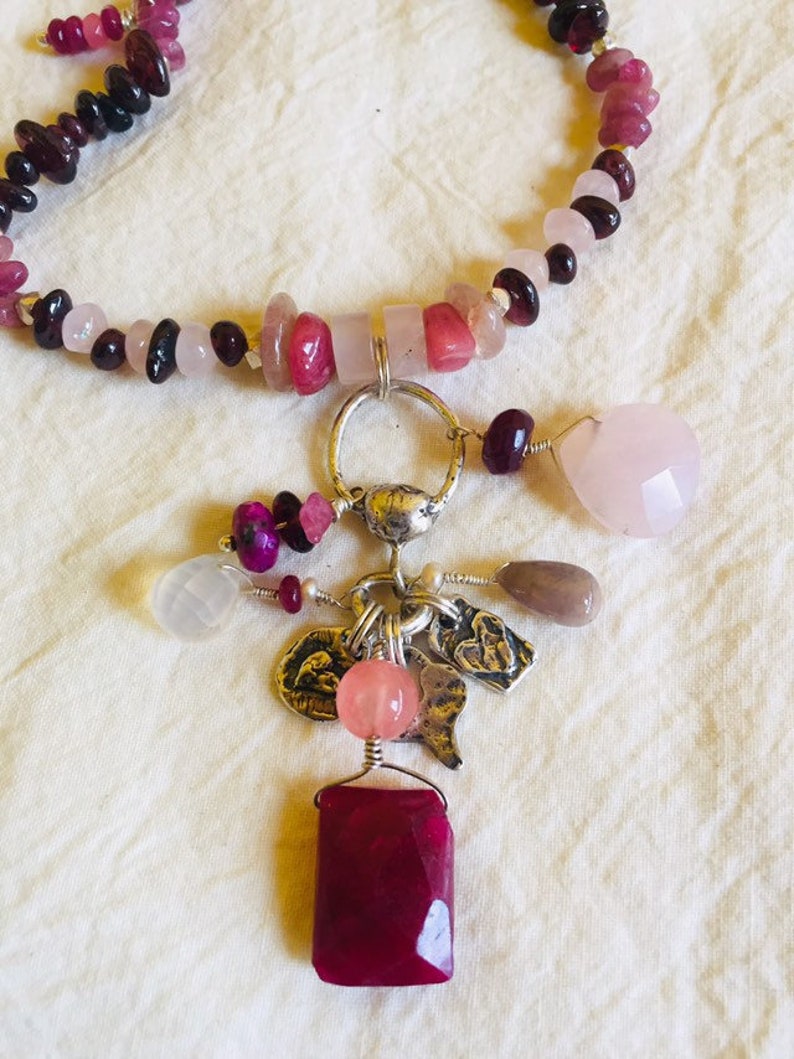 Rubies and More One-of-a-Kind BoHo Necklace. Vintage Garnets REGAL REDS