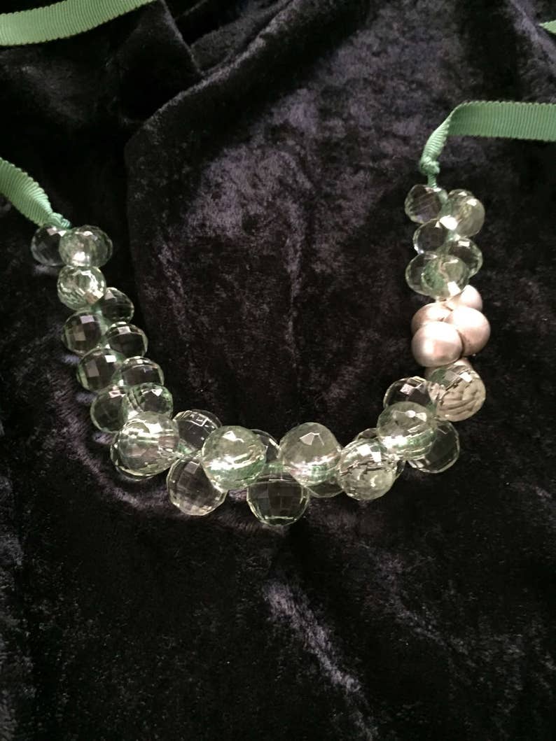 VERY VICTORIAN: Beribboned Crystal and Faux Pearl Bead Choker image 5