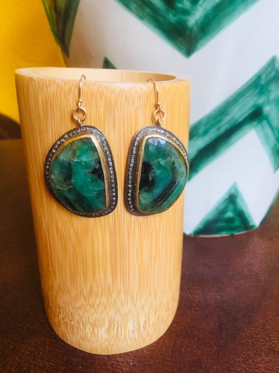 ENORMOUS EMERALD and Diamond Statement Earrings