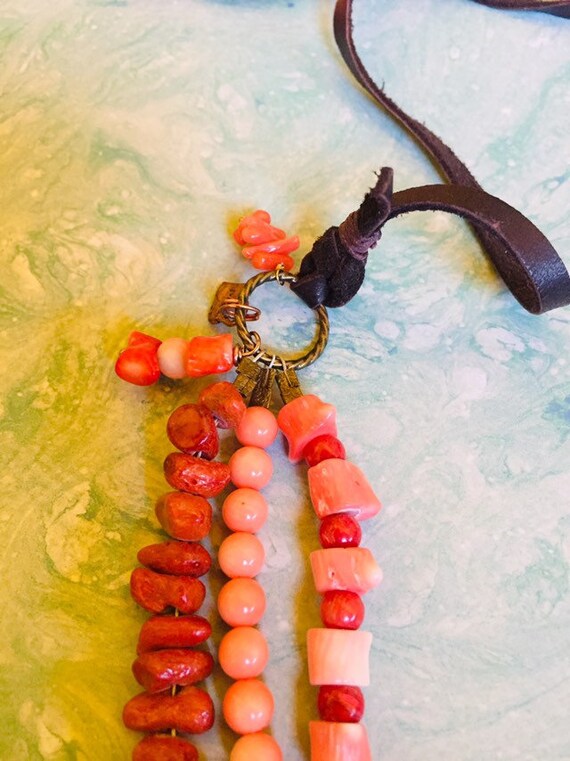 TRIPLE TREAT ~ Multi-strand Vintage Coral and Lea… - image 10