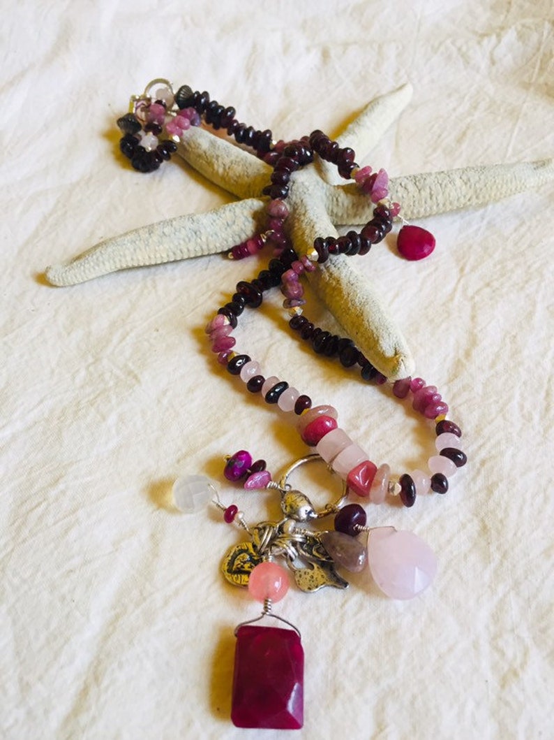 Rubies and More One-of-a-Kind BoHo Necklace. Vintage Garnets REGAL REDS