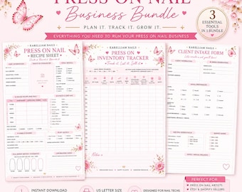 Paquete de negocio para uñas postizas / Hoja de recetas, registro de inventario, formulario de admisión (descarga digital)